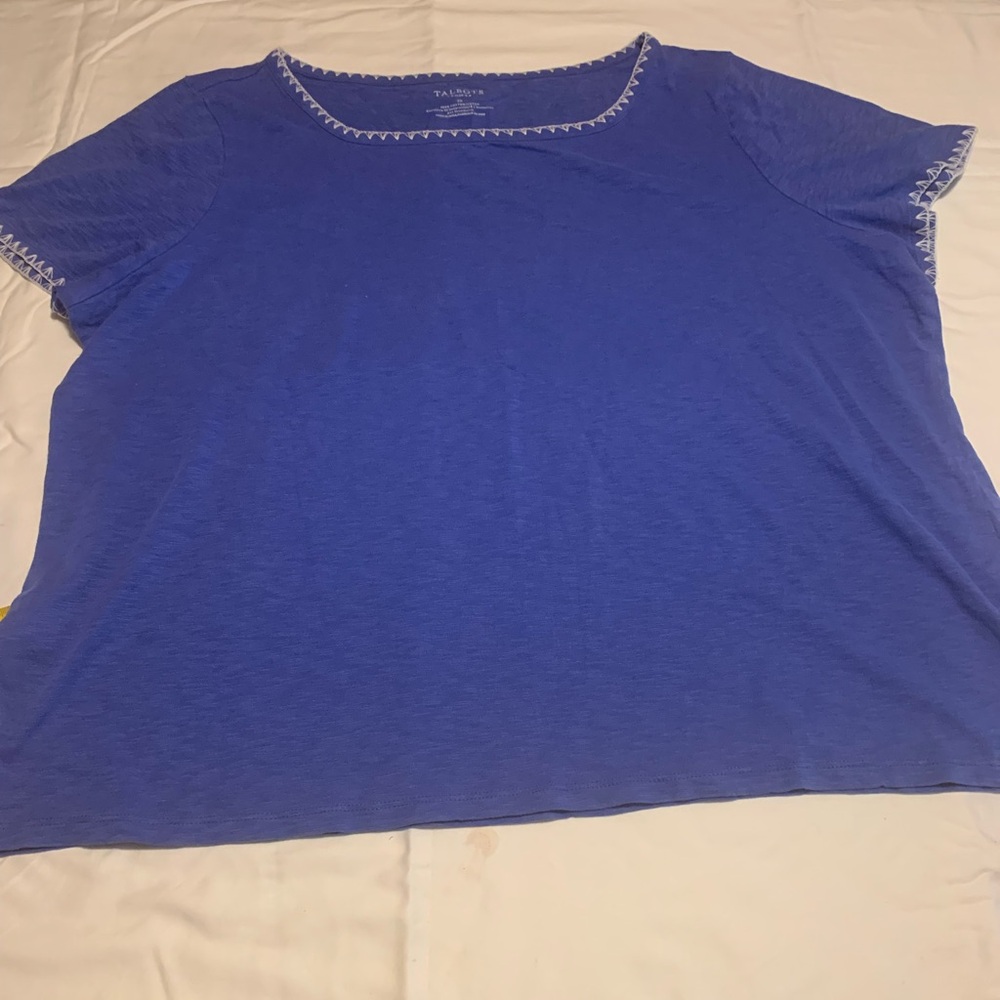 Talbots Royal Blue Short Sleeve Scoop Neck Tee with White Trim